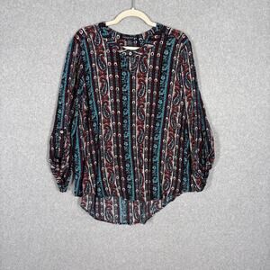 Living Doll Tunic Top Large Burgundy Paisley‎ Boho Peasant Flowy Artsy Cottage